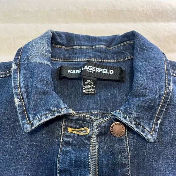 Karl Lagerfeld Distressed Frayed Jean Jacket - Picture 3 of 9